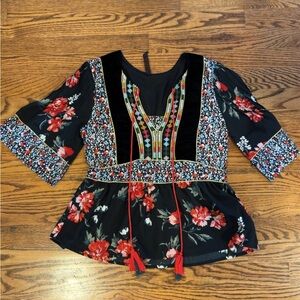 Chic Black Floral Women's Blouse